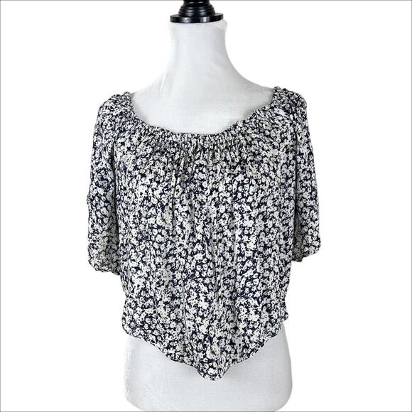 Zara Daisy Floral Short Sleeve Cropped Top Blue Size Medium - Picture 1 of 6